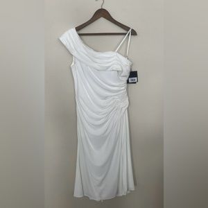 Mac Duggal Ieena Womens Ruched One-Shoulder Jersey Midi Dress Coctail NWT 🌴